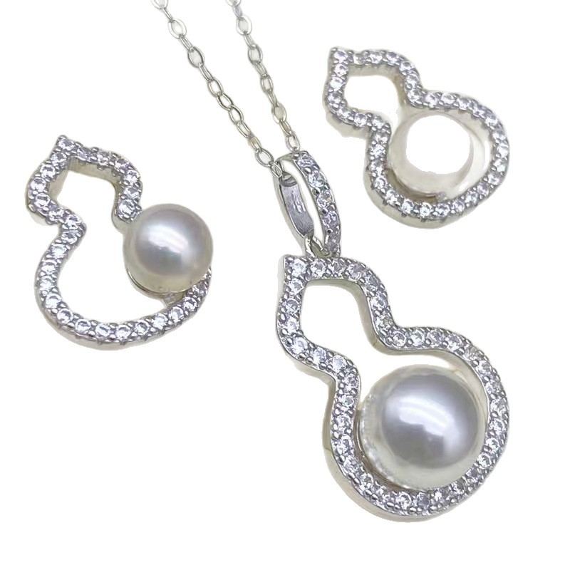 DIY jewelry accessories: copper-plated 18K true gold, slightly inlaid zircon gourd, pearl pendant, necklace Item Picture