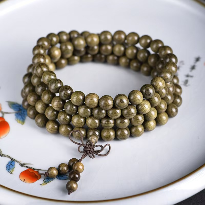 Sichuan Golden Thread Nanmu sunken wood Buddhist prayer beads bracelet, 108 pieces of ebony bracelet, male and female couple style wooden string, cultural and artistic accessories details Picture