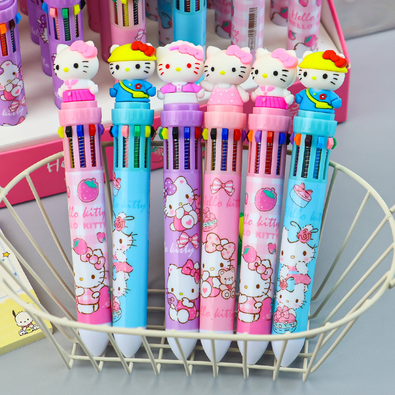 Cartoon KT Cat ten-color pen, pink girl heart ten-color Ballpoint pen, multi-color in-one, multi-functional student notebook pen