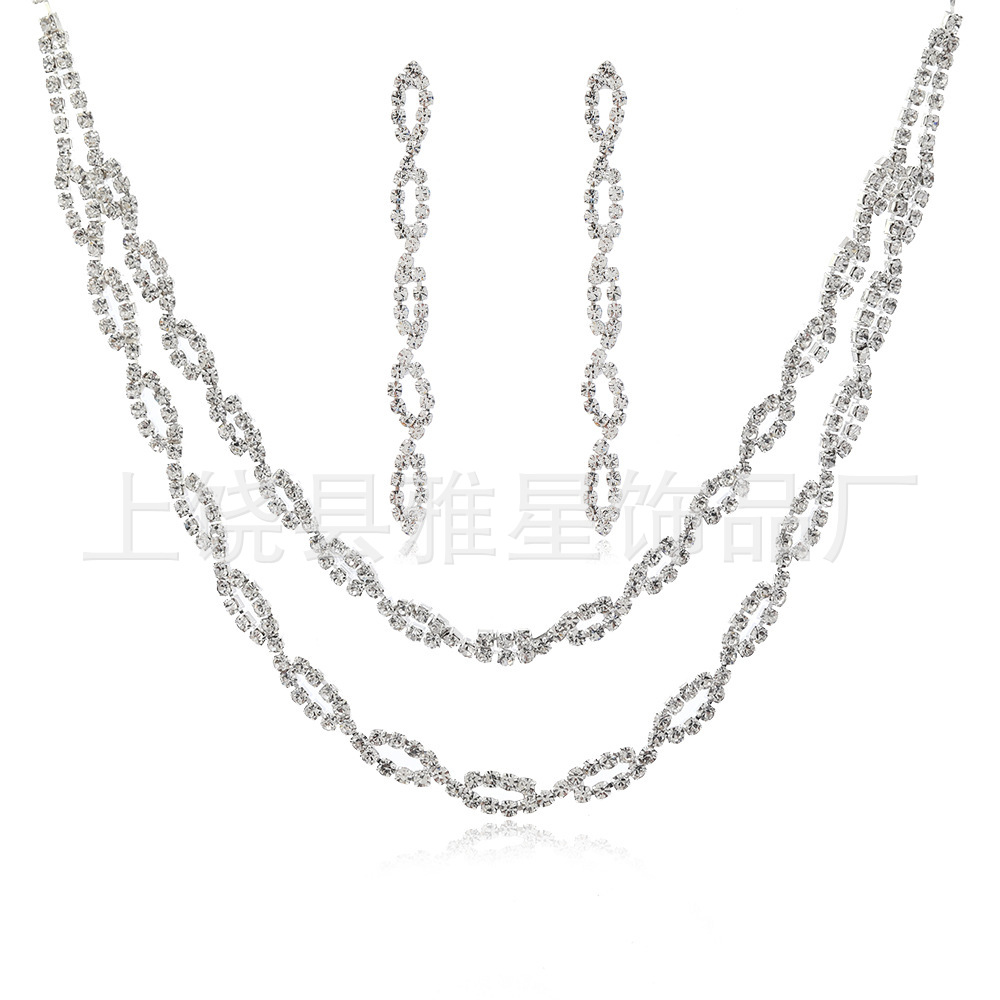 欧美跨境时尚爪链女士珠宝轻奢珠宝配饰饰品2件套装项链耳环套装白底实物图