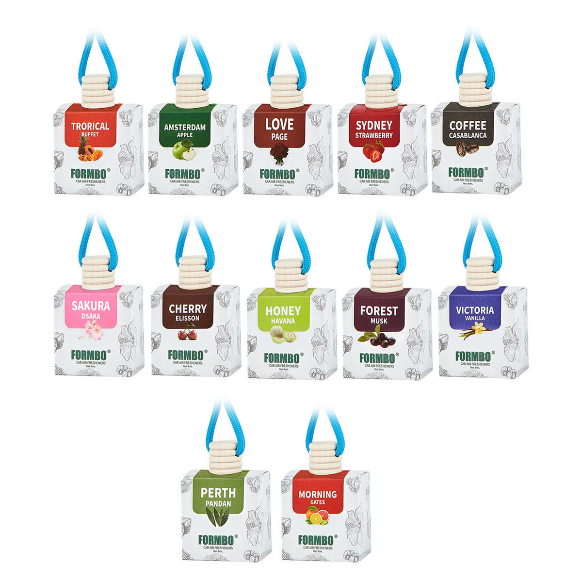 【 Cross-border Exclusive 】 Wholesale of high-end and long-lasting car aromatherapy pendants with 12 essential oil fragrances Item Picture