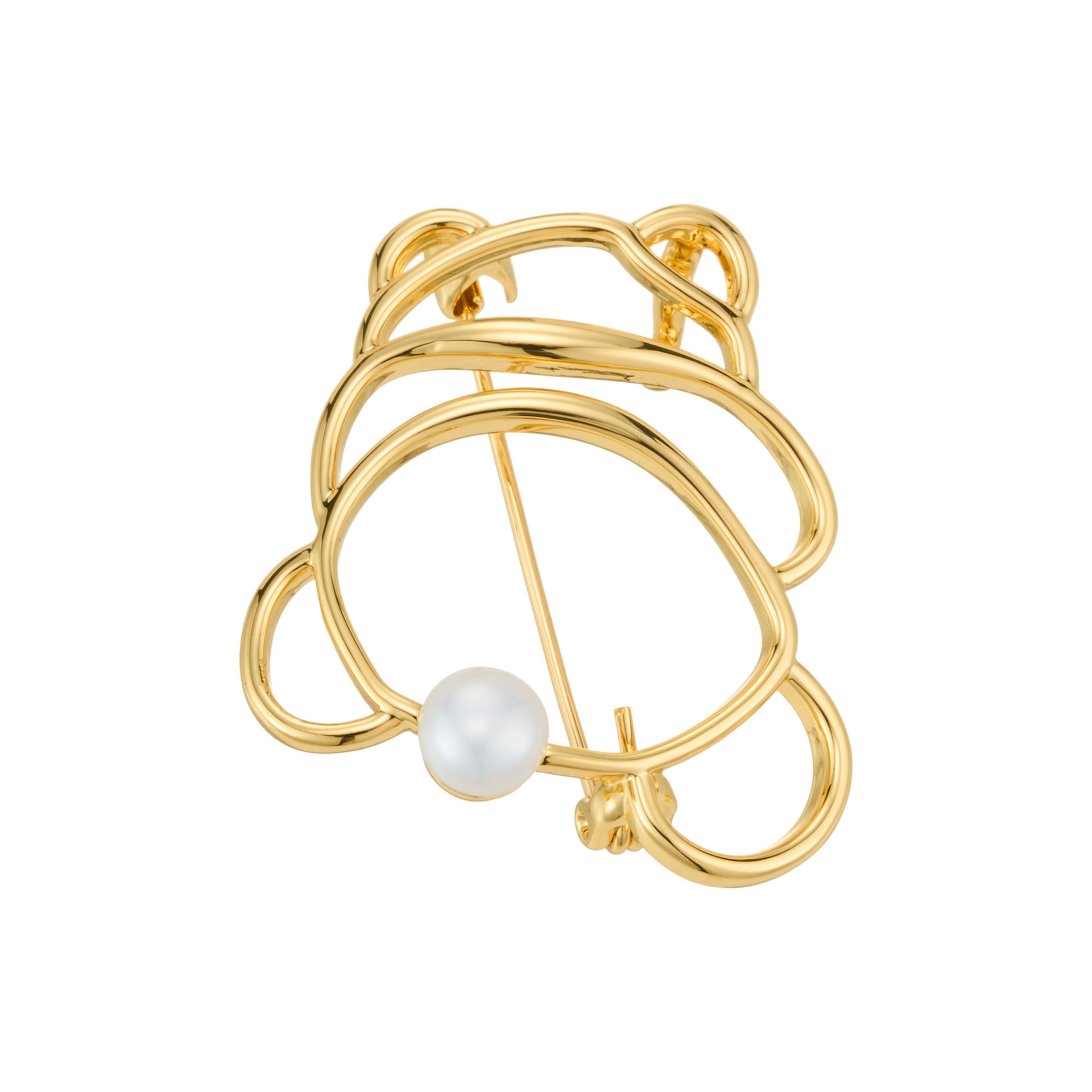The source factory's minimalist line red panda brooch, copper alloy, real gold electroplated, freshwater pearl brooch, and light luxury brooch Item Picture