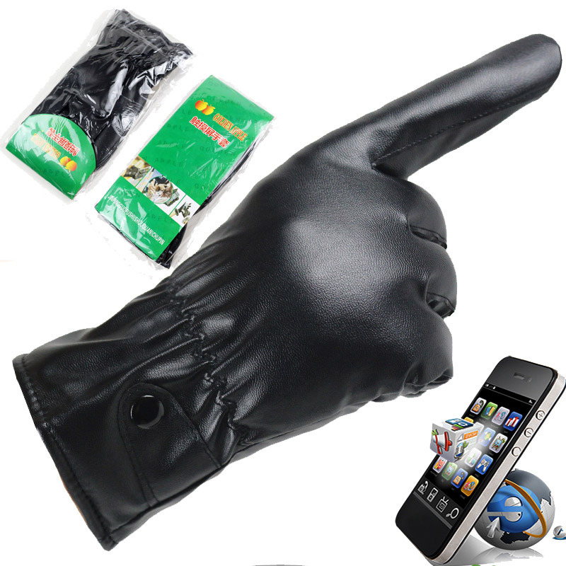 Factory direct sales of men's PU touch screen leather gloves, winter touch screen women's fleece imitation leather fleece cycling warm gloves wholesale