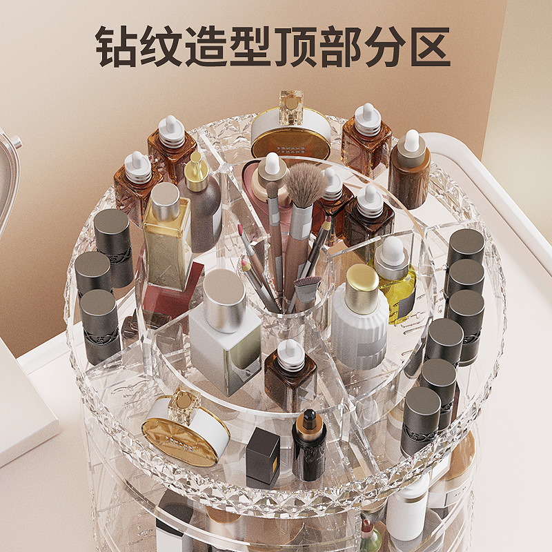 Cross-border crystal diamond pattern rotating cosmetics storage box, dormitory desktop beauty storage rack wholesale rotating storage Application Scenario