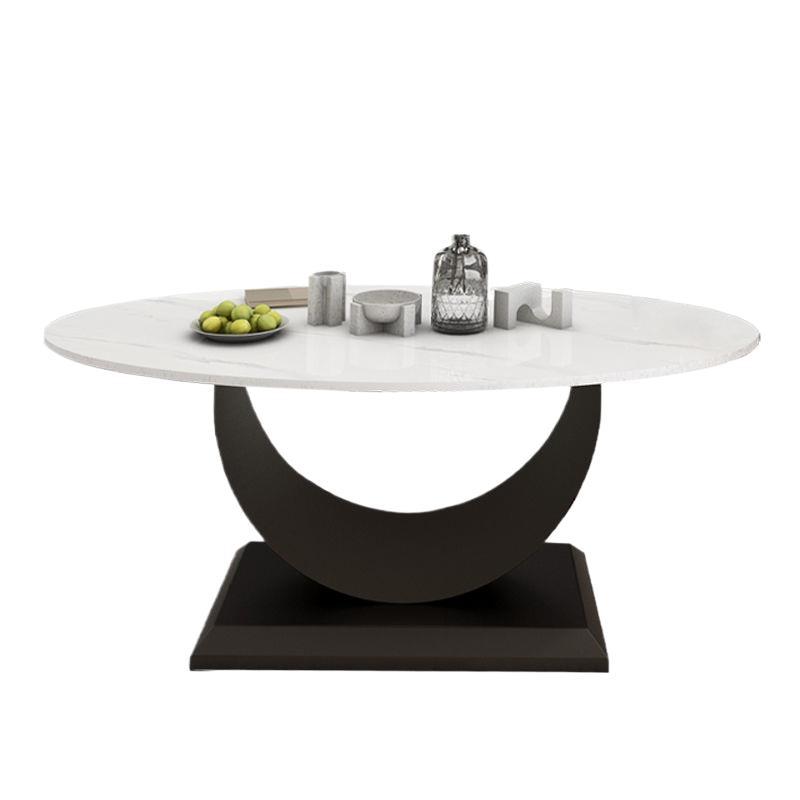 A light luxury modern glossy rock plate oval coffee table and side table combination for a small-sized living room, featuring a simple and elegant home style Item Picture