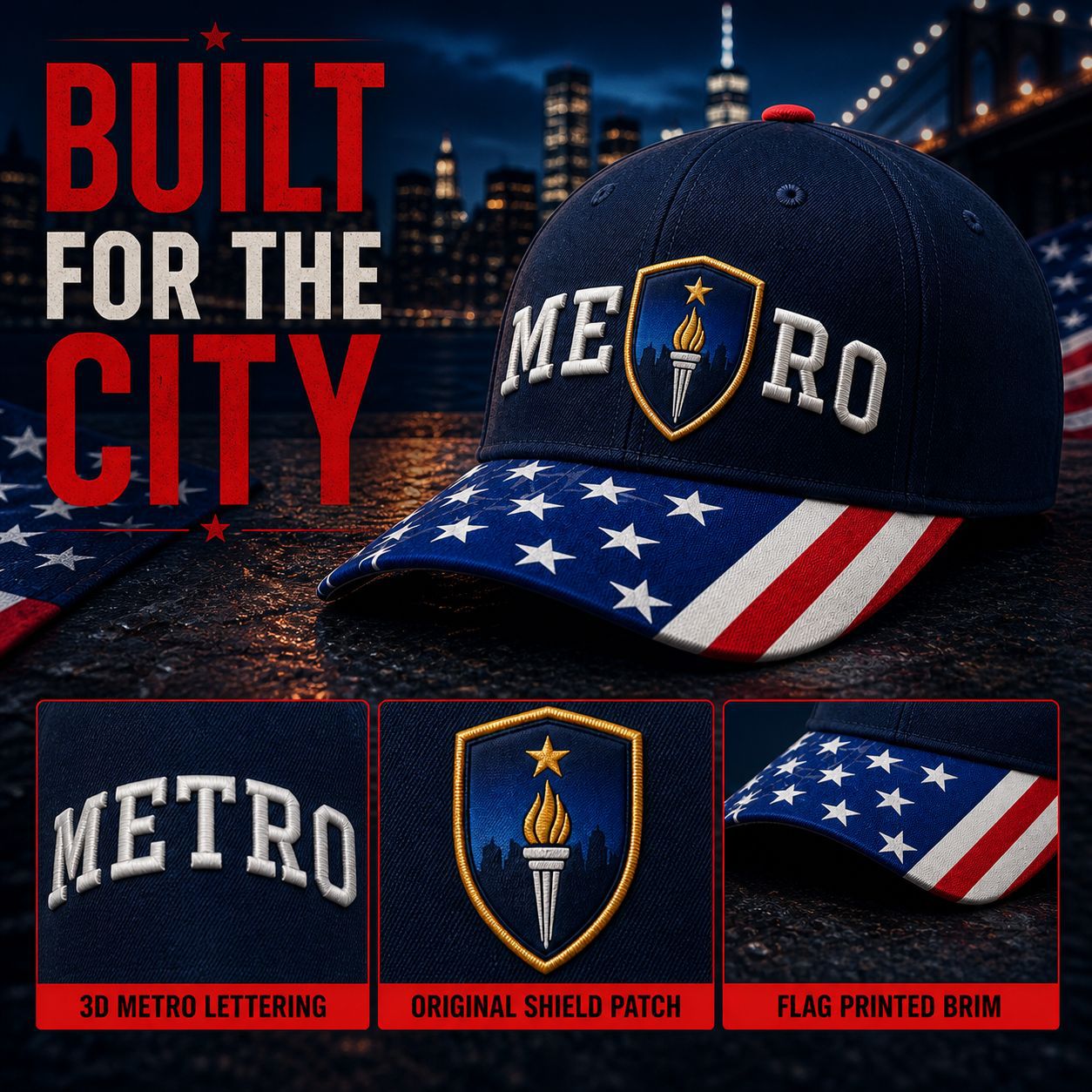 American flag embroidered baseball cap, 3D stereoscopic letter shield label baseball cap, cross-border men's and women's outdoor sunshade, street trend Application Scenario