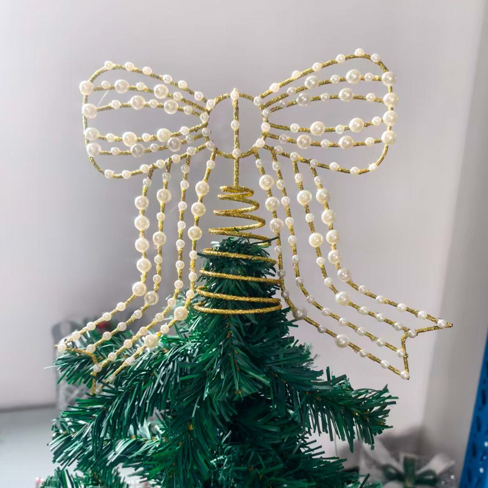 Cross-border plastic pearl bow Christmas tree top Star Christmas ornament, Valentine's Day decoration, festival ornament