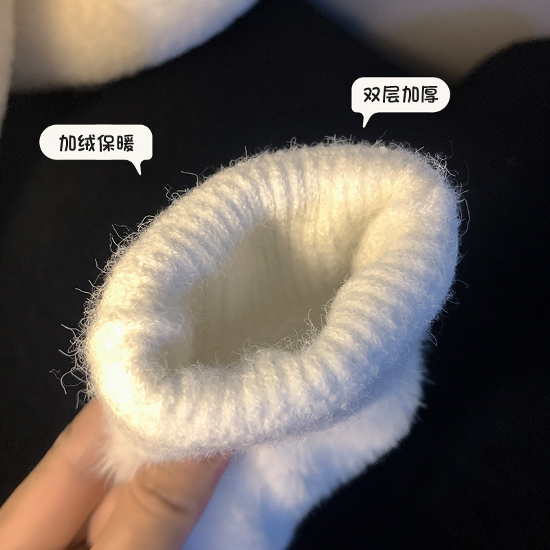 手套冬季韩版加绒加厚保暖防风防寒毛线针织双层分指学生户外骑行细节图