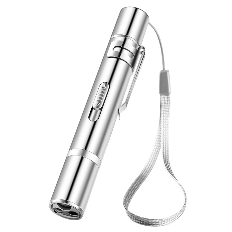 7in1 multi-pattern switchable laser pointer, cat toy flashlight, stainless steel, silver, infrared, purple and white light, charging Item Picture