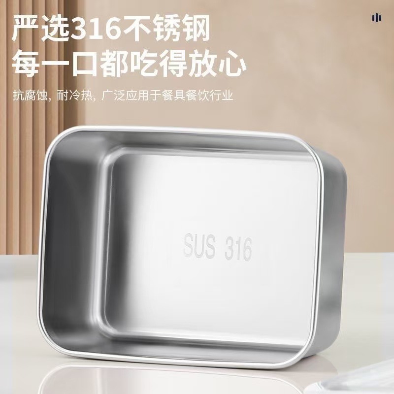 Stainless steel food storage box, food-grade stall square plate, picnic box, multi-purpose box, compartments for fruit storage, refrigerator with lid Application Scenario