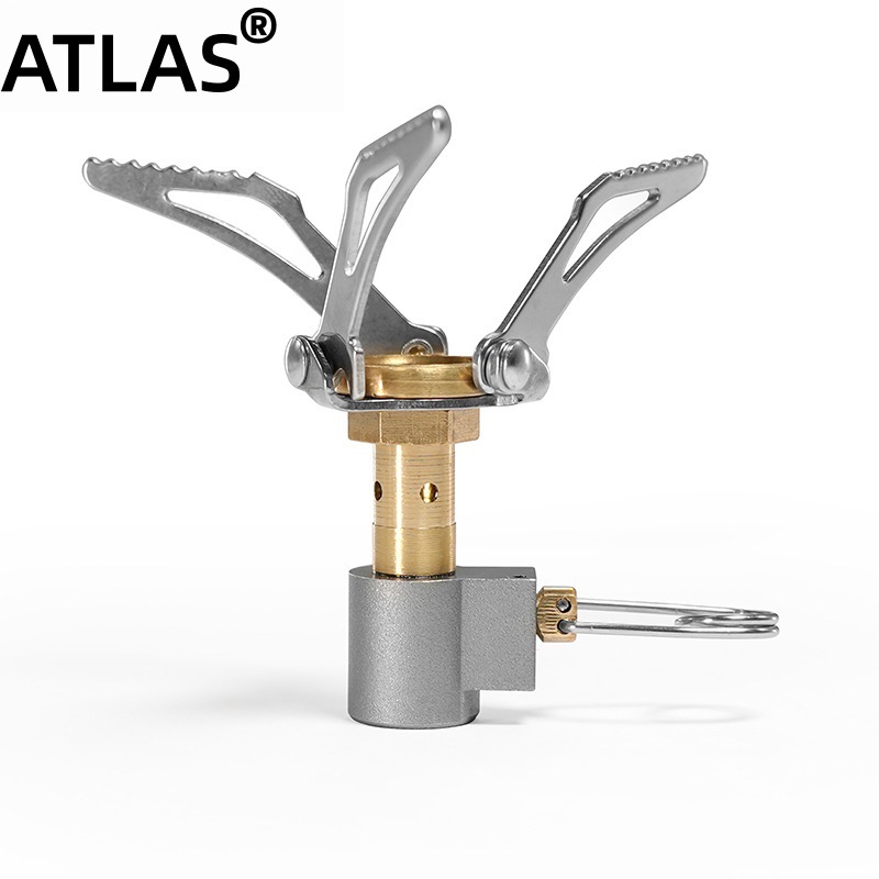 ATLAS Outdoor portable folding burner, 304 stainless steel ultra-light windproof camping stove, 45g mini gas stove Item Picture