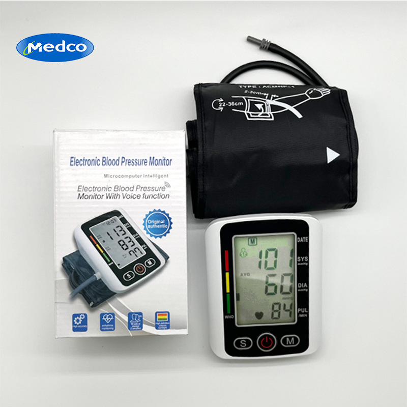 跨境专供大屏电子血压计中性英文包装带语音播报家用便携式血压表