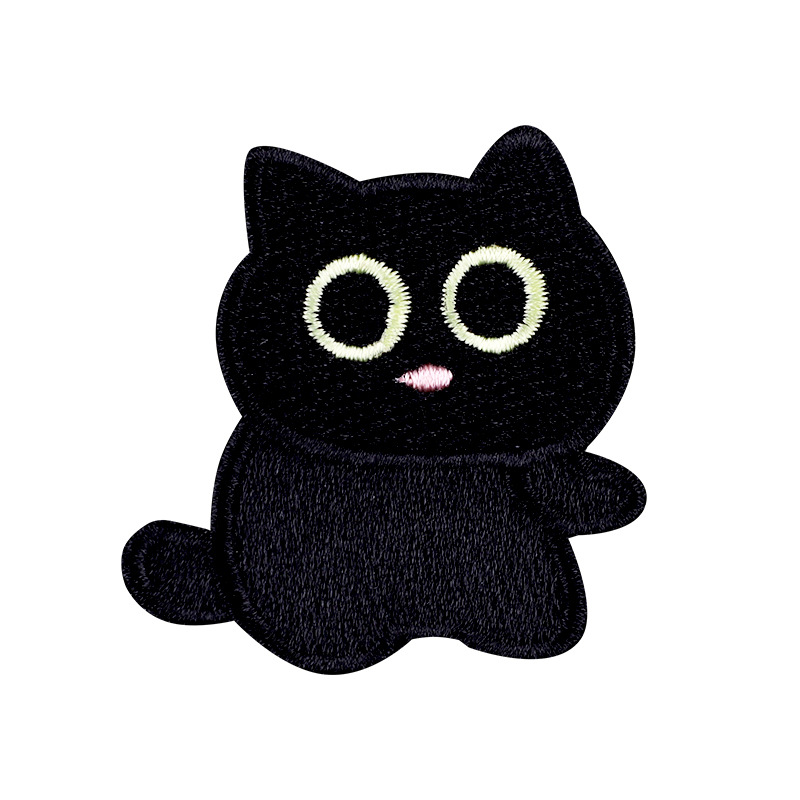 Cartoon little black cat embroidery patch, hand journal, DIY mobile phone decoration, schoolbag, Longxiang self-adhesive paper, clothes patch Item Picture