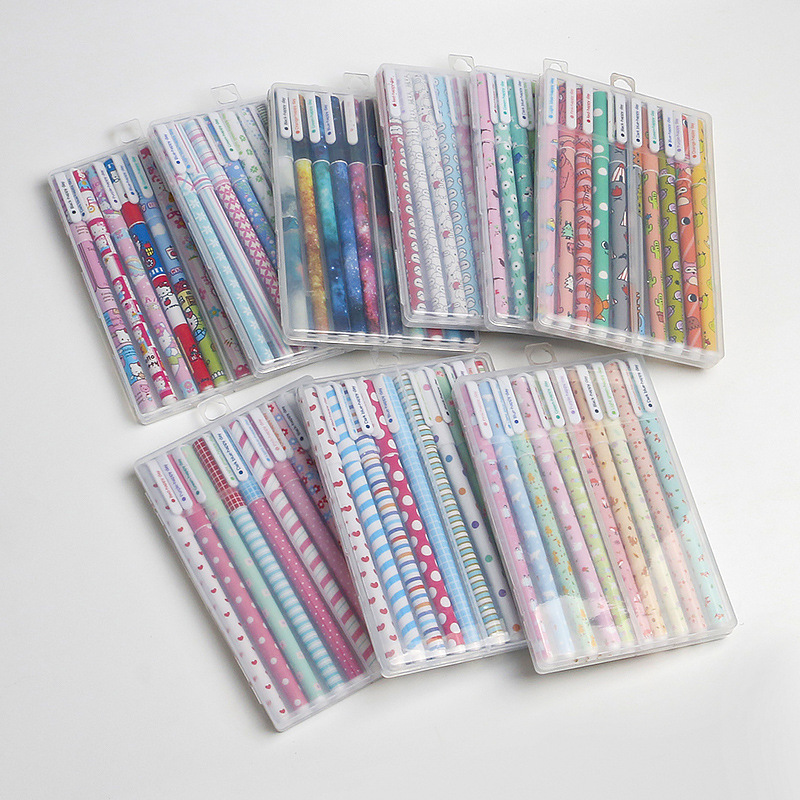 A set of cute little floral 10-color gel pens with printed rods, a fresh and clean boxed gel pen 0.38mm in ten colors full figure