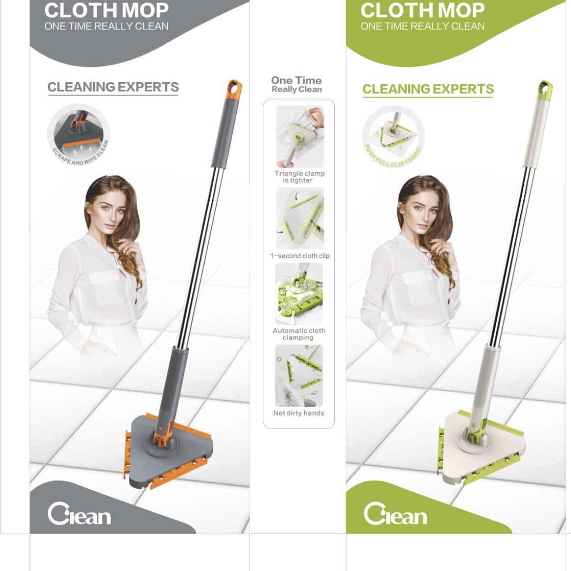 新款三角杆擦拖把加大平板拖把神器清洁家用夹布式洗脸巾懒人拖把细节图