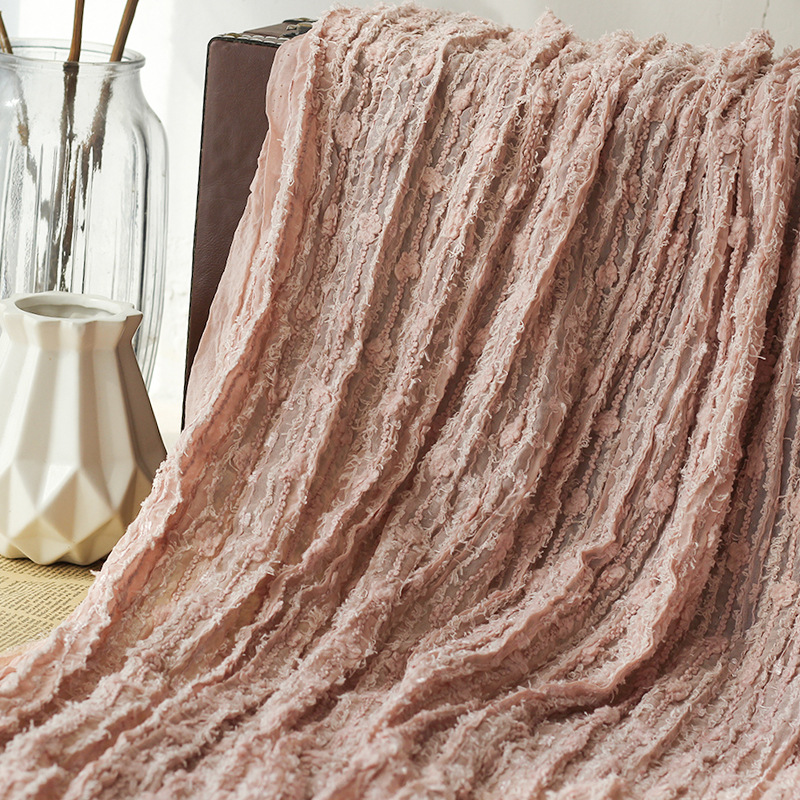 New chiffon creased embroidery fabric, plush hook embroidery striped random crease fabric, twisted embroidery women's fashionable autumn collection fabric Application Scenario