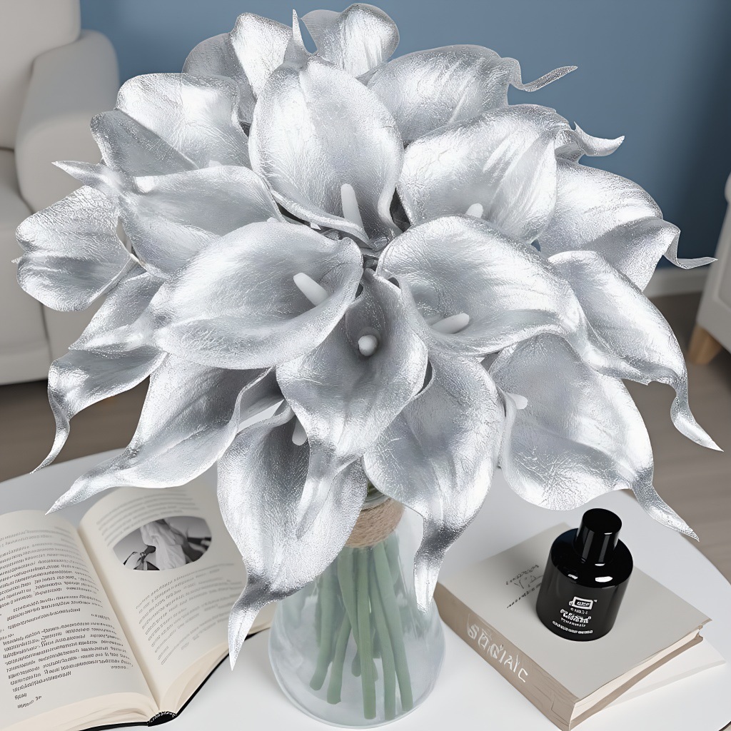 仿真金色马蹄莲金色郁金香银色马蹄莲 郁金香仿真花装饰摄影道具产品图