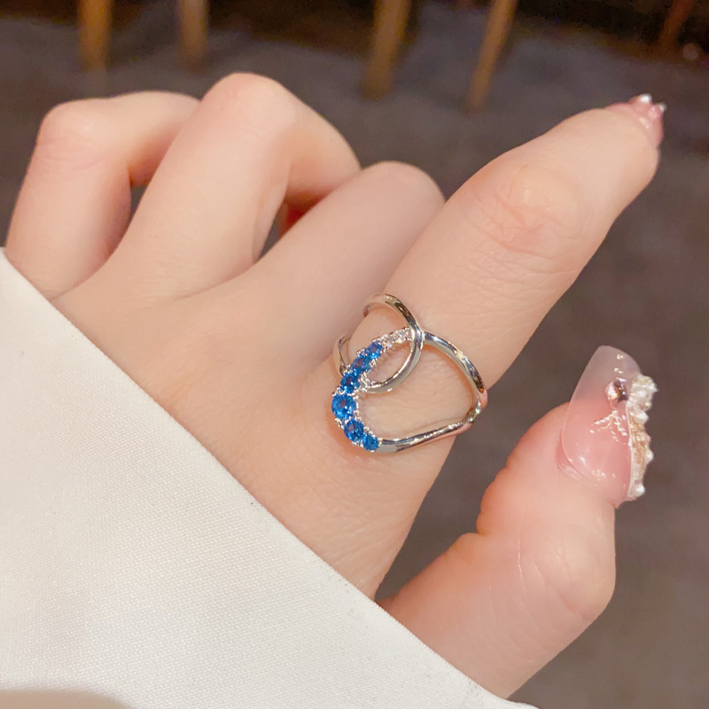 Wholesale of European and American cross-border design full-diamond cross-opening ring for women's unique, light luxury, versatile and super dazzling index finger ring accessories