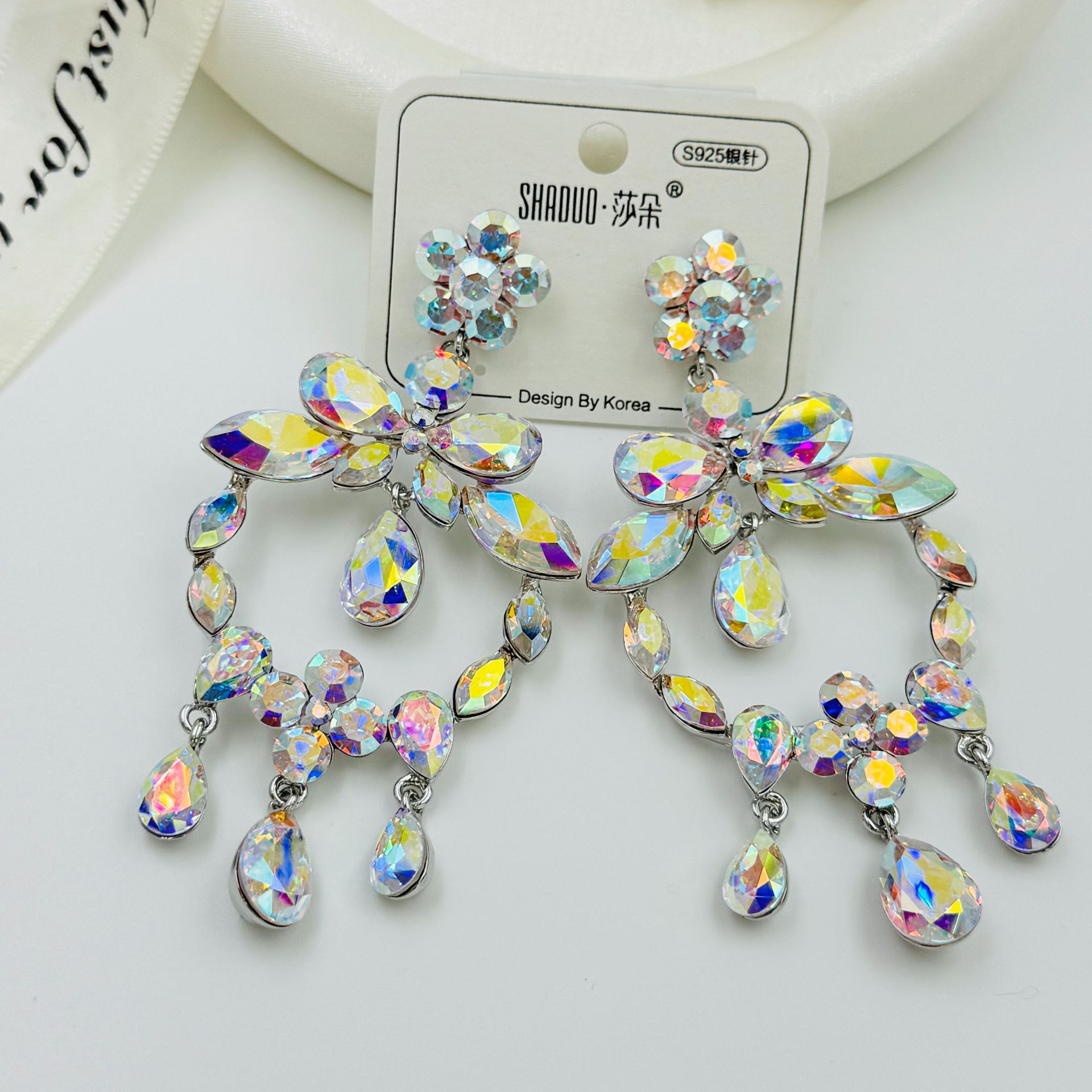 米珠编织水晶耳钉饰品女款精致时尚耳环设计感