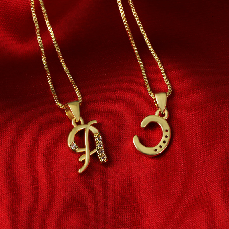 18k gold-plated micro-inlaid zircon letter pendant necklace with color preservation, a trendy and light luxury diy pendant for women, collarbone chain pendant full figure