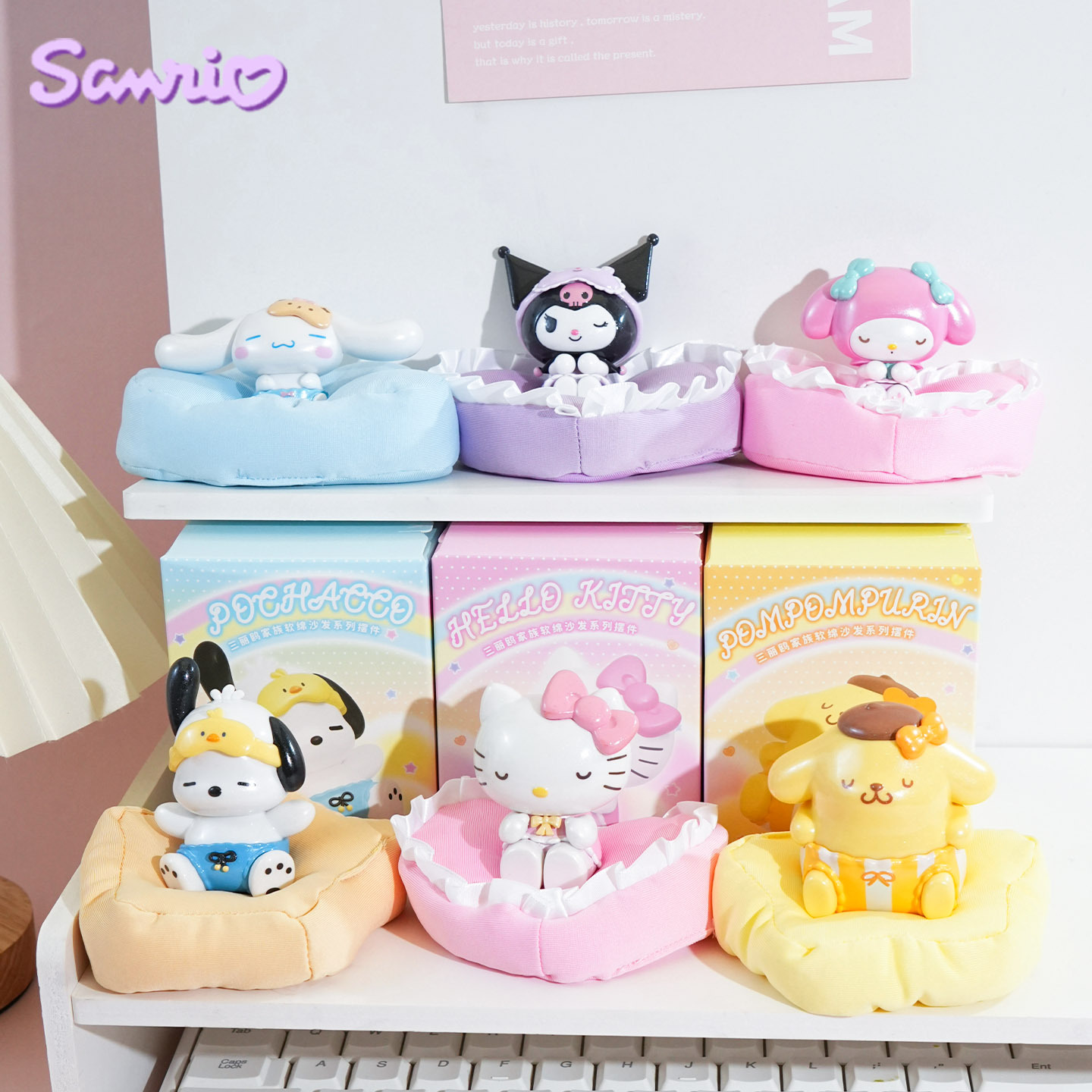 Genuine Sanrio soft sofa figurine, Kuromi Melody Cinnamon Dog desktop figurine, car ornament details Picture