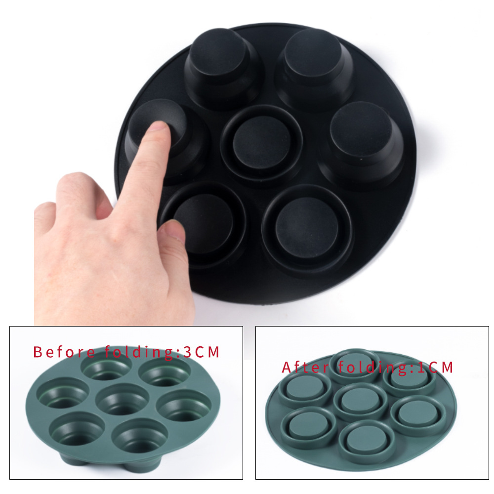 Hot-selling foldable cake mold, food-grade silicone air fryer accessory, seven-hole extendable baking mold Application Scenario