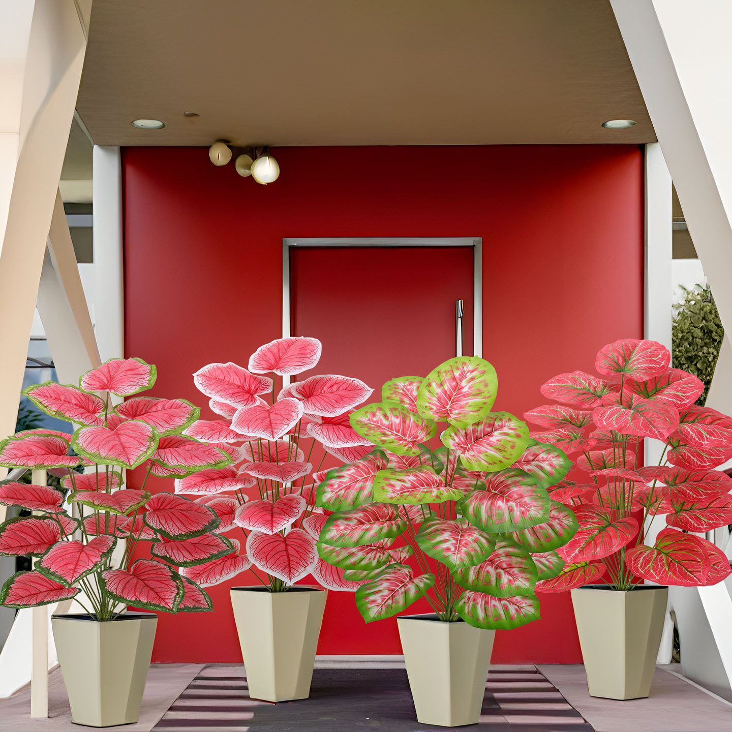 Artificial green plants, artificial flowers, wedding decorations, plastic red-leaf plants, Nordic-style indoor and outdoor floor-standing decorative items details Picture