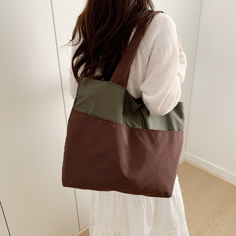 新款折叠购物袋大容量超轻拼接撞色潮流时尚单肩包手提超市购物袋