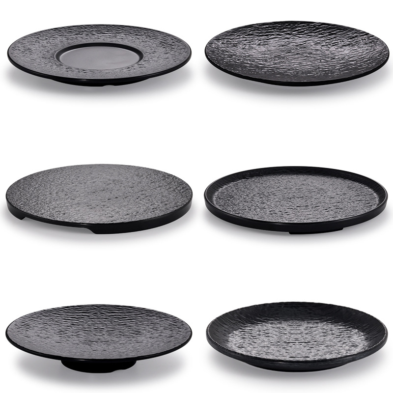 Melamine plates, black imitation porcelain round plates, shallow plates, flat plates, plastic Western-style steak plates, pasta plates, vegetable plates, commercial
