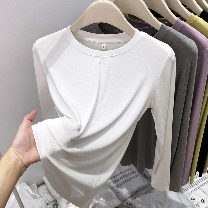 European brand mask T-shirt, soft and soft base layer for women, thin, simple and versatile long-sleeved top, basic autumn T-shirt inner layer Specification image