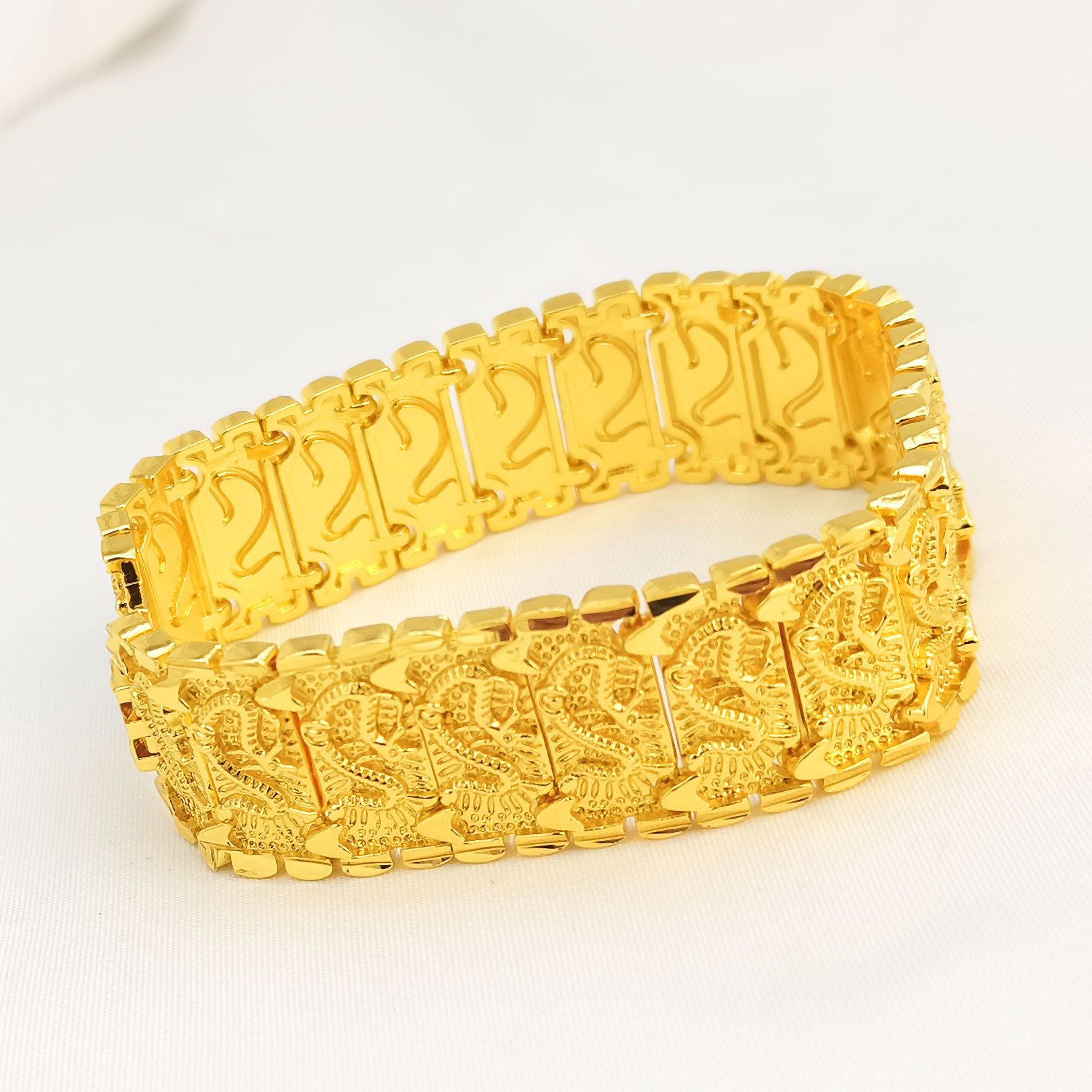 越南沙金男士龙纹手链霸气宽版镀金手表链手环抖音直播款高级感