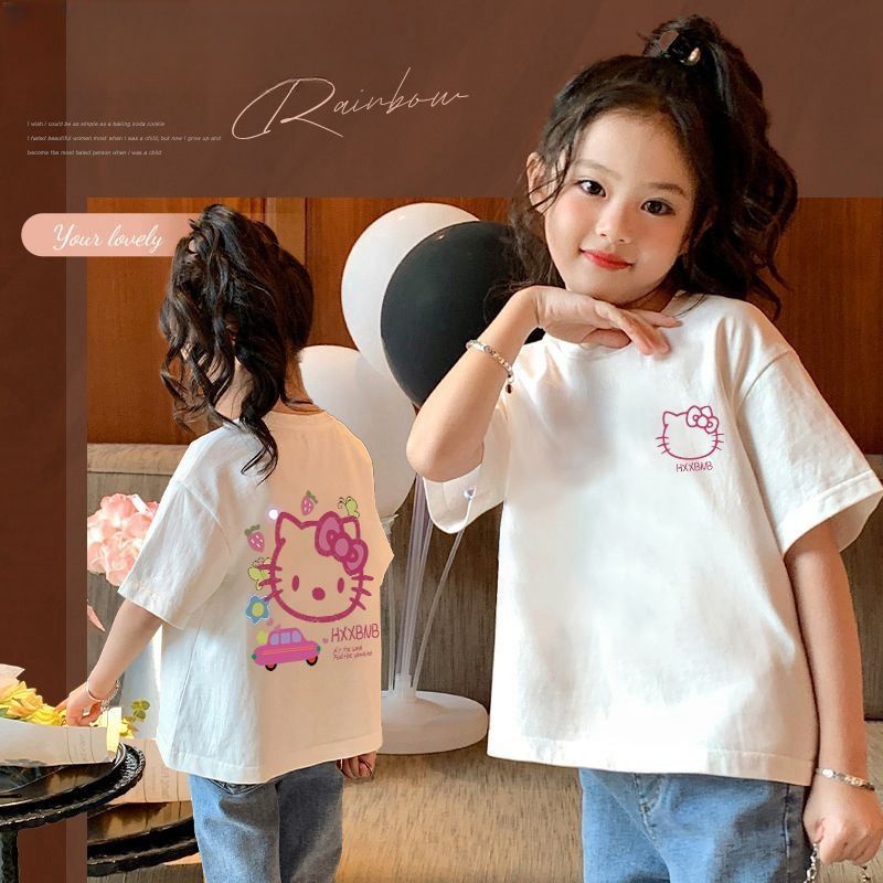 Hello Kitty白色印花女童短袖T恤韩版童装可爱小女孩