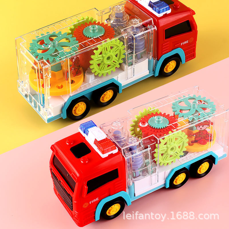 Wholesale of electric universal transparent gear fire engines, colorful lights, music cars and children's toys details Picture