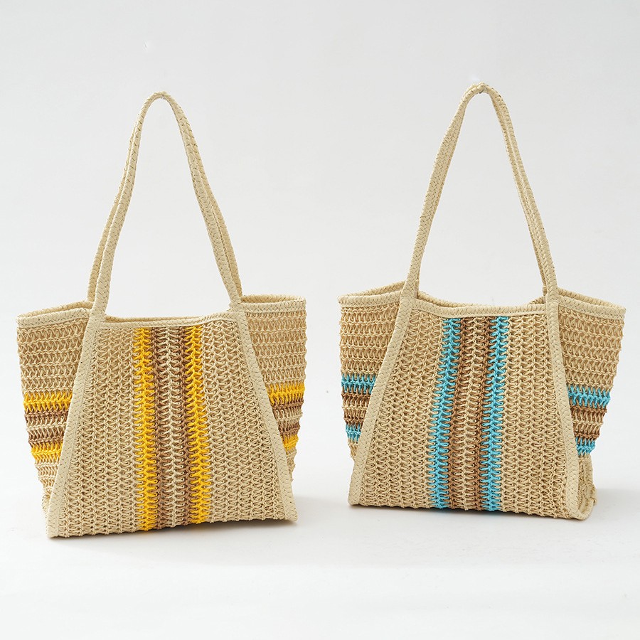 Beige straw weaving handbag, artistic hand-woven bag for women, casual straw weaving bag for women, artistic style of straw weaving