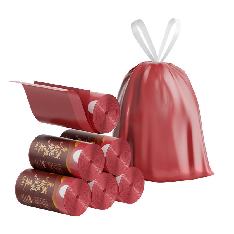 Kitchen-specific garbage bags, household thickened and enlarged, tear-free, rope-threading type, automatic sealing solid color plastic garbage bags Item Picture