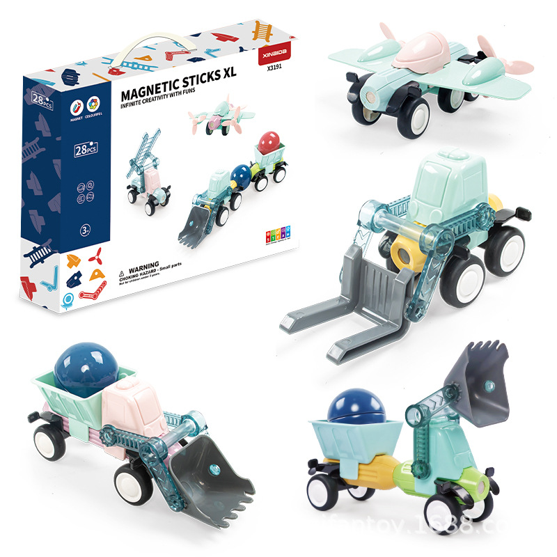 Children's lifting versatile color window magnetic engineering vehicle building blocks for boys and girls' intellectual assembly and brain development toys Item Picture