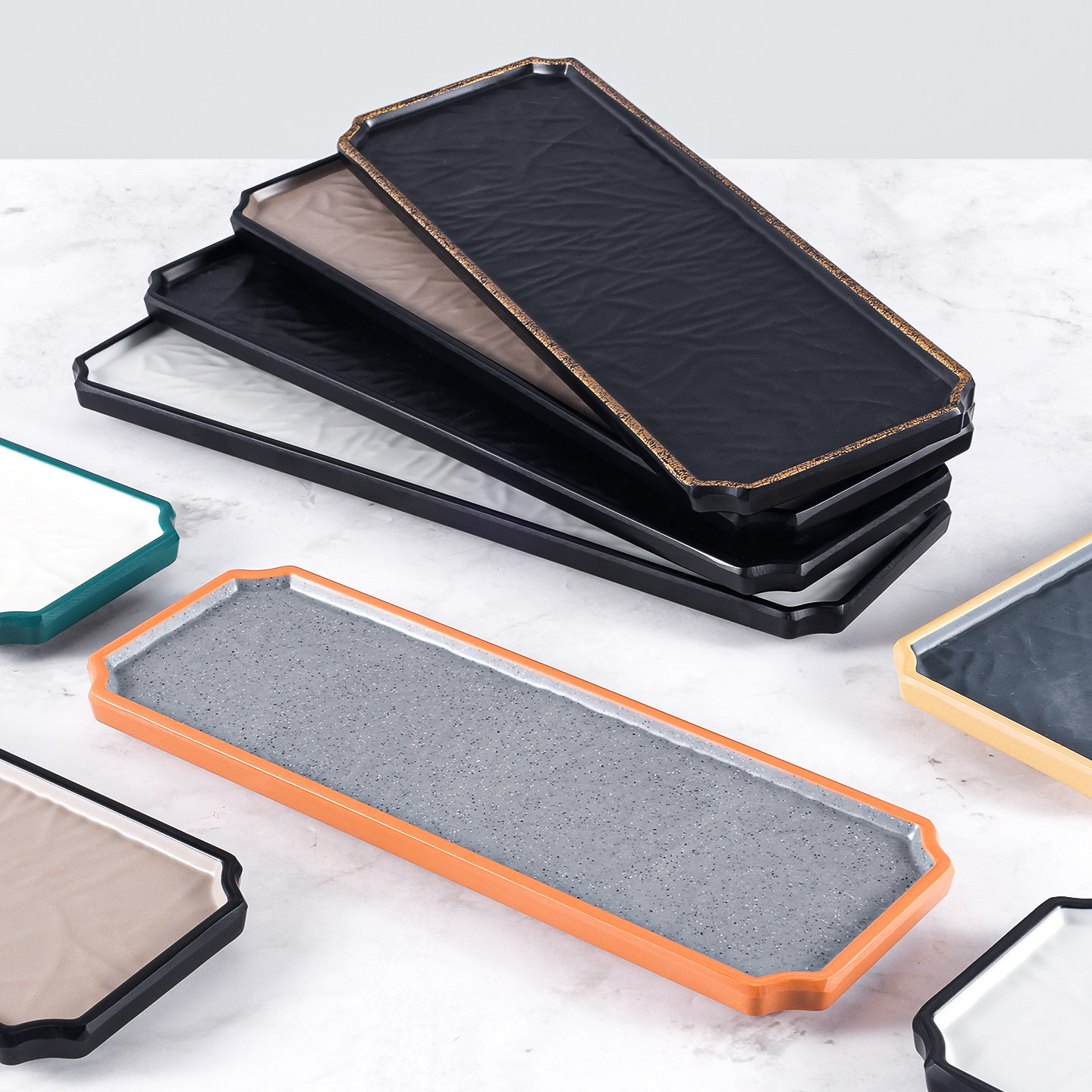 Melamine long strip plates, plastic rectangular plates, hot pot dish plates, barbecue plates, Japanese sushi plates, pastry plating, commercial Specification image