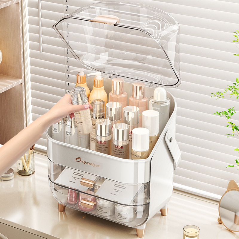 Light luxury cosmetics storage box, high-end, large-capacity dust-proof lipstick, mask and skin care products storage display stand, hand-held details Picture