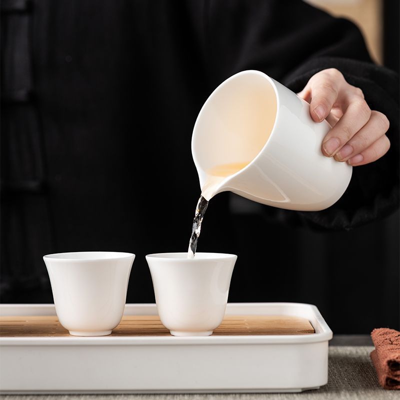 "Jadeite travel tea set, outdoor convenient white porcelain Gongfu tea art supplies, company business souvenirs. Application Scenario