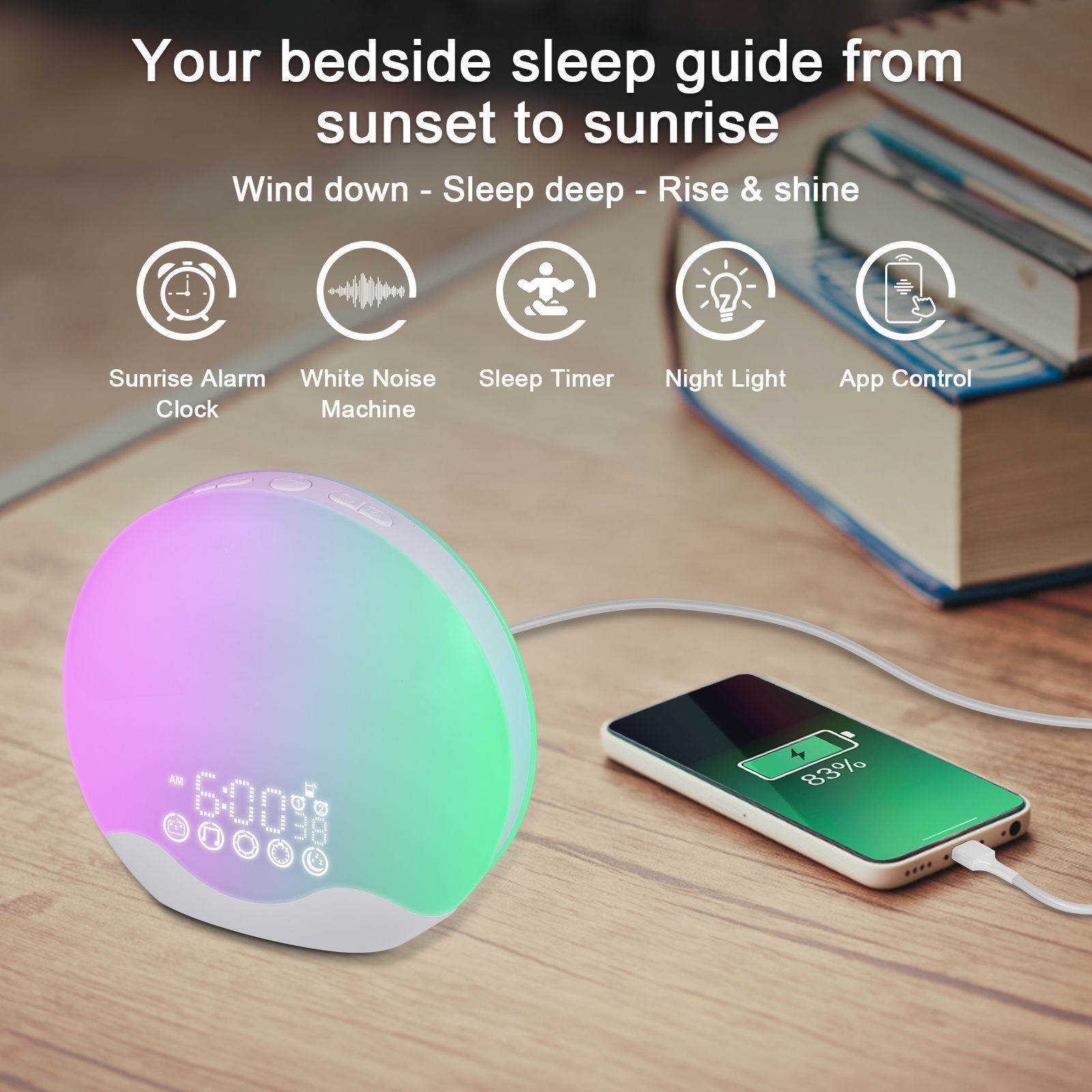 Cross-border alarm clock sleep Bluetooth smart multi-functional 2024 New model high appearance level Colorful night light clock Sleep clock details Picture