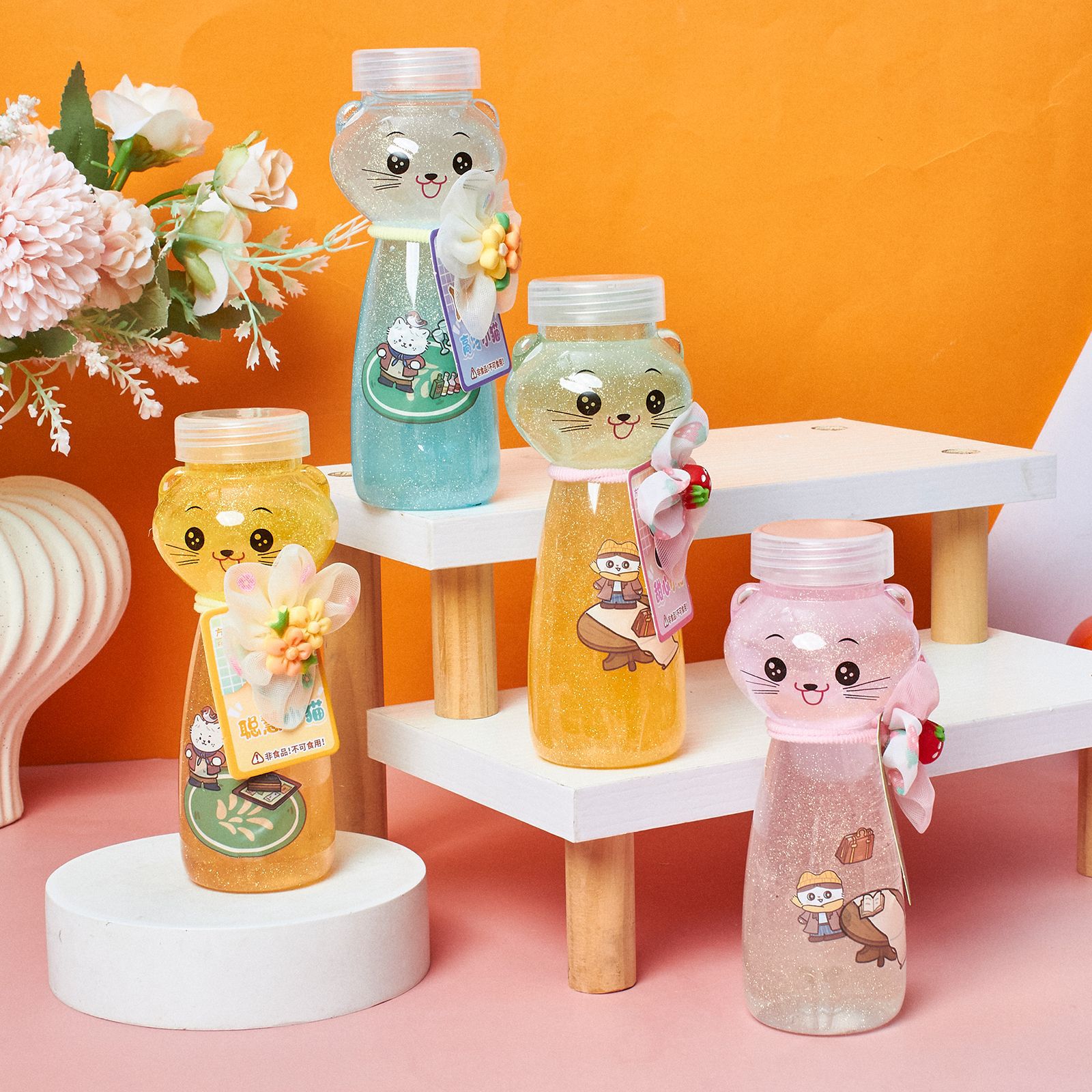 Factory Direct Sales Of Simulated Happy Cat Transparent Water Slime Lid Bubble Hug Milk Bucket, Popular Toy Mud Wholesale