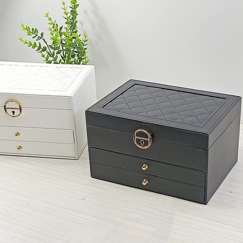 Large-capacity jewelry box, three-layer drawer, multi-functional stud earrings, ring earrings, necklace, gold bracelet and jewelry storage box details Picture