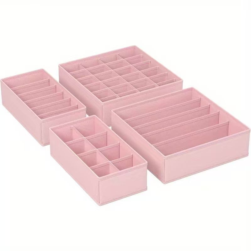 Beige separated underwear storage box, four-piece set, sock drawer storage, fabric 6-compartment, 7-compartment, 8-compartment, 24-compartment storage box details Picture