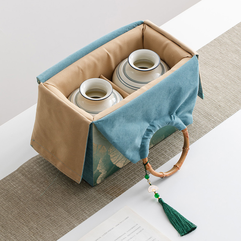 国风雅致精美手提布包茶叶罐礼盒空盒绿茶白茶龙井陶瓷密封罐陶罐细节图