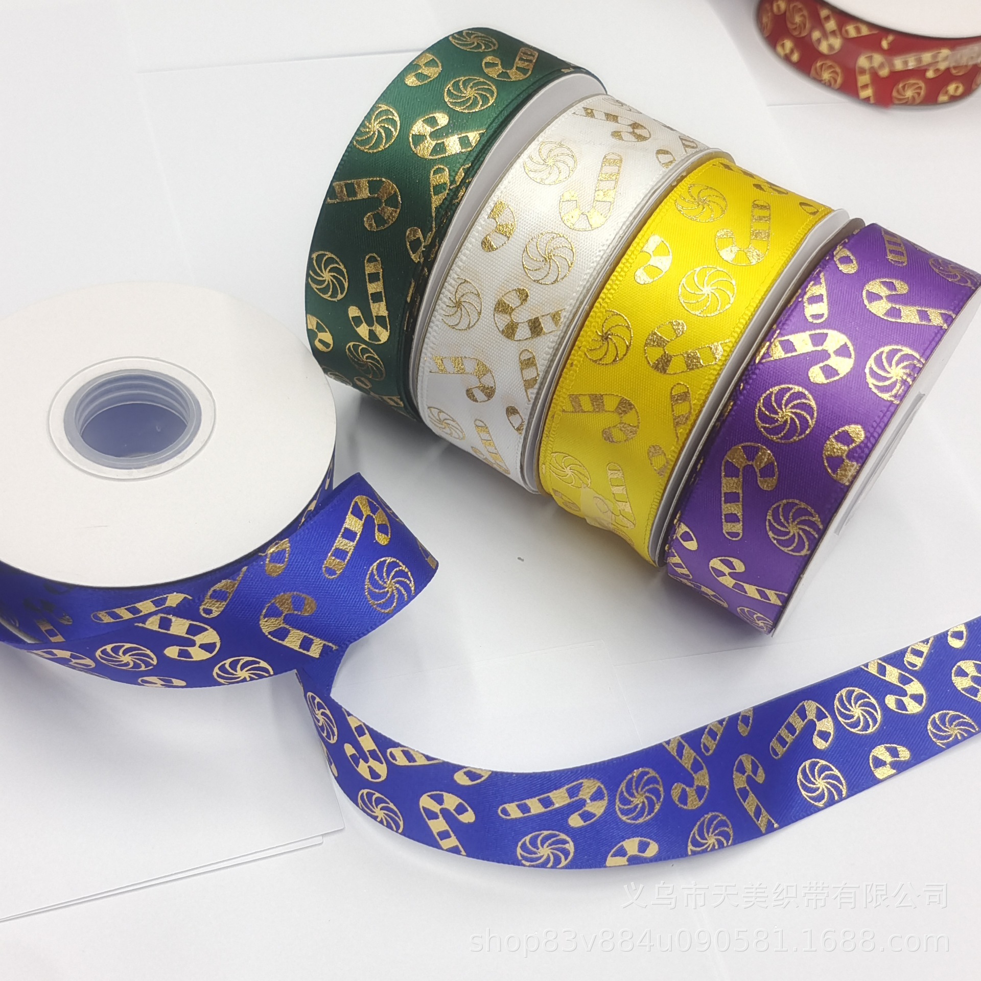 New Christmas ribbon 2.5CM gold embossed Christmas gift box, colorful ribbon, silk ribbon, Christmas accessories, heat set and embossed details Picture