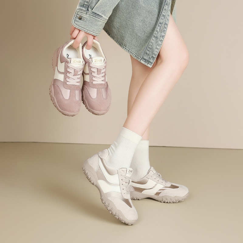 ZHR则则真皮厚底德训鞋女2025秋季新款小个子休闲轻便百搭运动鞋