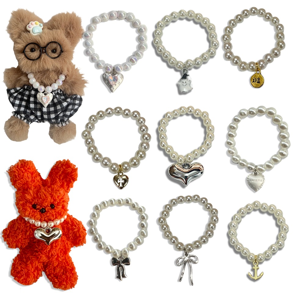 掌门狗玩偶电镀爱心珍珠迷你动物项链西高地扭扭棒小熊可爱挂件