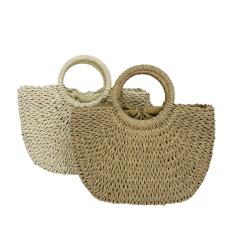 Cross-Border Straw Weaving Bag, Bohemian Shell Moon Bag, Hand-Woven Eco-Friendly Shoulder Strap, Elegant Goddess, Versatile Mobile Phone Makeup Bag, Hand-Woven Straw Weaving Bag Item Picture