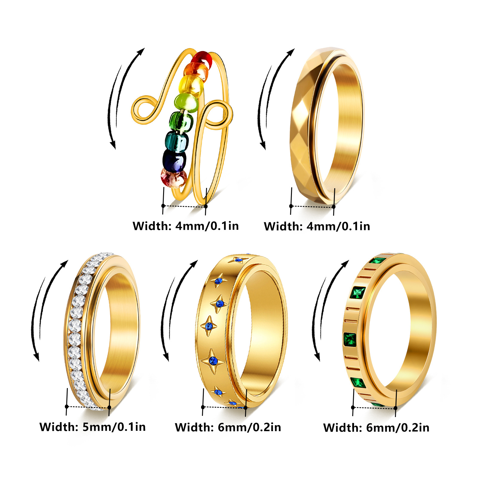 New cross-border Amazon women's diamond-encrusted stainless steel stress-relieving ring set, personalized and light luxury, multiple versatile ring sets Application Scenario