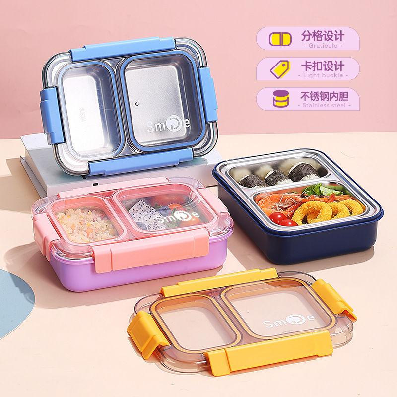 304 stainless steel independent sealed 2-compartment lunch box, leak-proof lunch box for office and student cafeteria, insulated lunch box details Picture